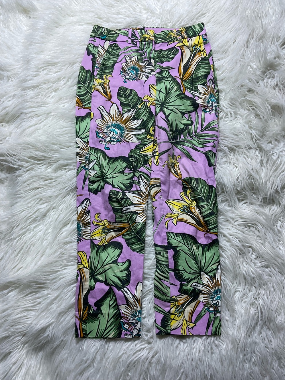 J Crew Floral Lavender Skimmer Pants Ankle Crop Stretch